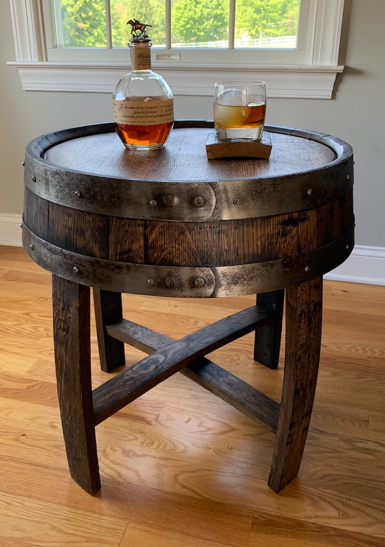 Tangible Minibar Barrel Wood Steel Whiskey Shelf Coffee Table Side