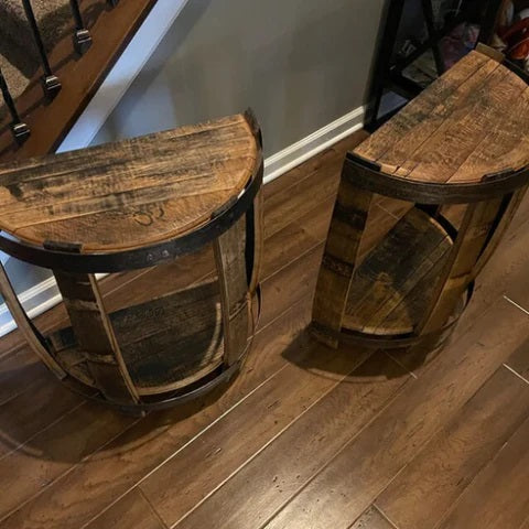 Half End Table Made from Authentic Whiskey Barrel