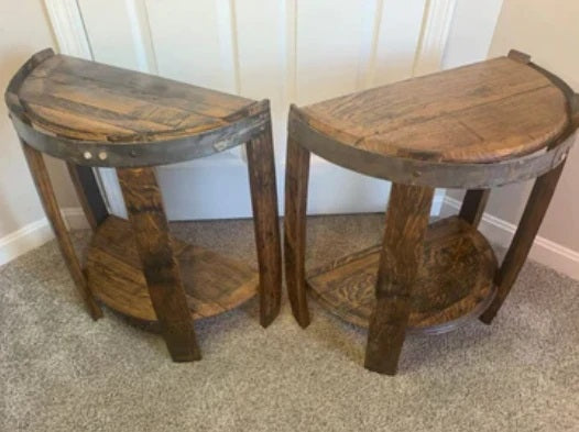 Half End Table Made from Authentic Whiskey Barrel