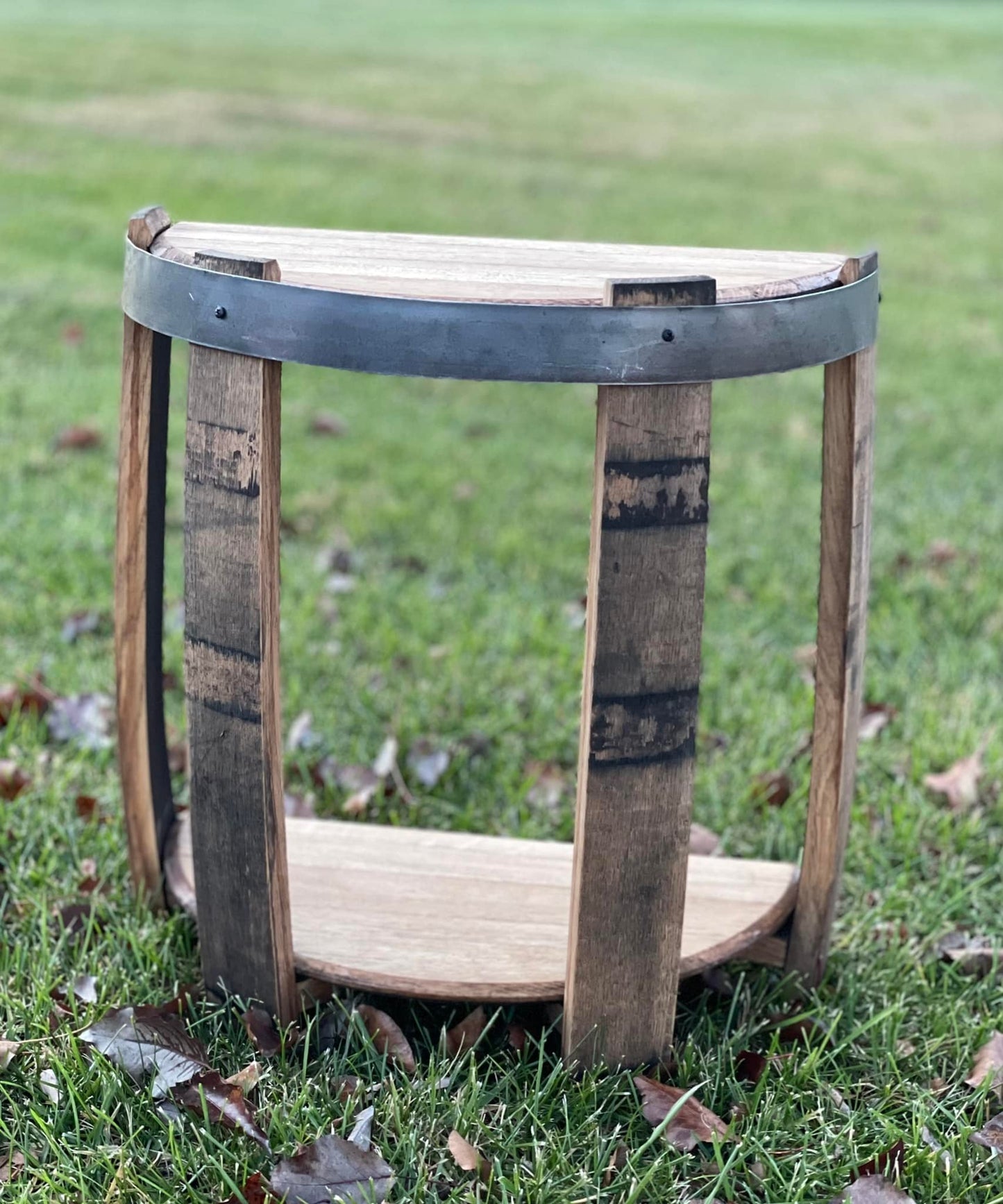 Half End Table Made from Authentic Whiskey Barrel