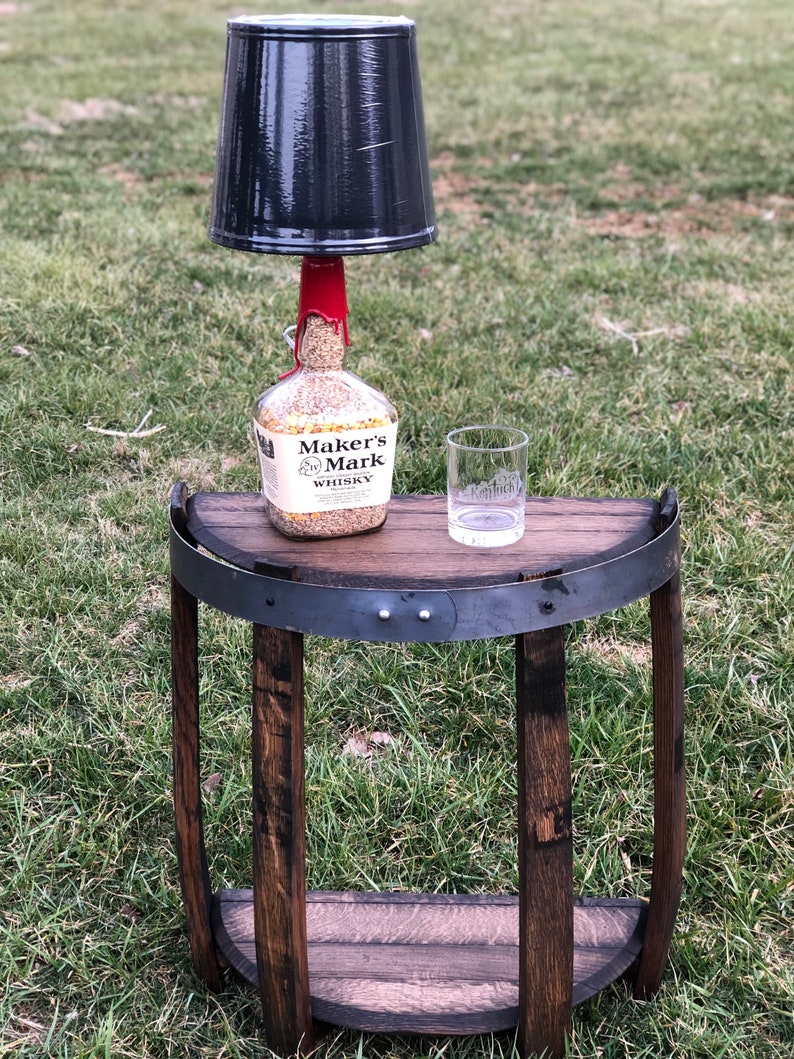 Half End Table Made from Authentic Whiskey Barrel