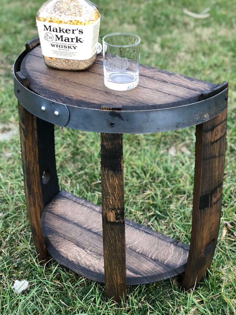 Half End Table Made from Authentic Whiskey Barrel