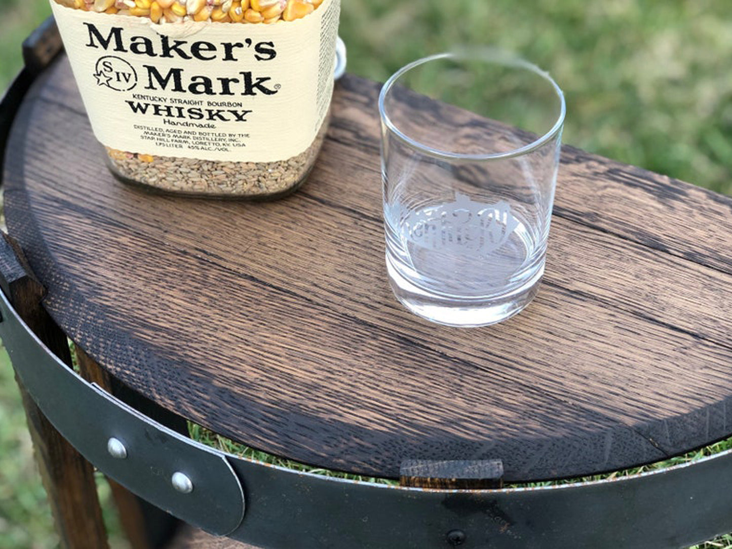 Half End Table Made from Authentic Whiskey Barrel