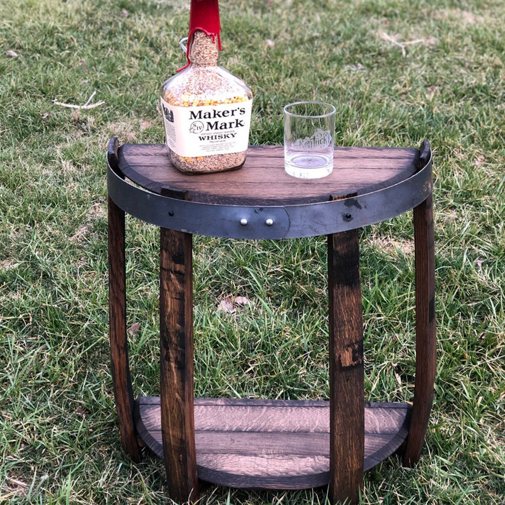 Half End Table Made from Authentic Whiskey Barrel