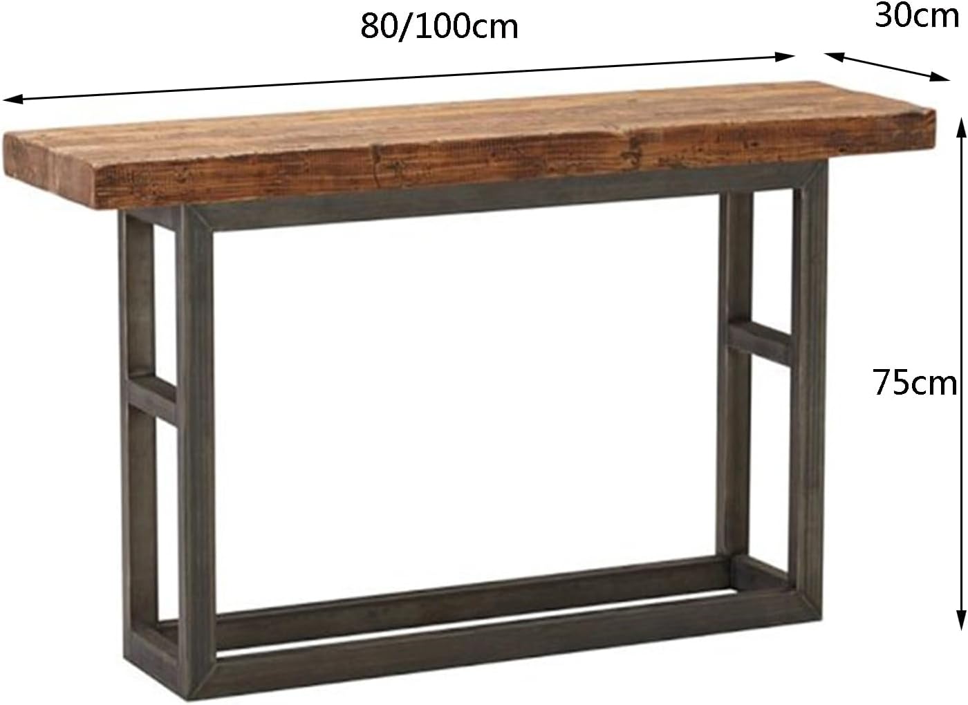 Reclaimed wood solid wood table wrought iron entryway table