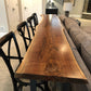 Live Edge Sofa Bar Table behind Couch Table, Industrial Style Steel Legs, Black Walnut