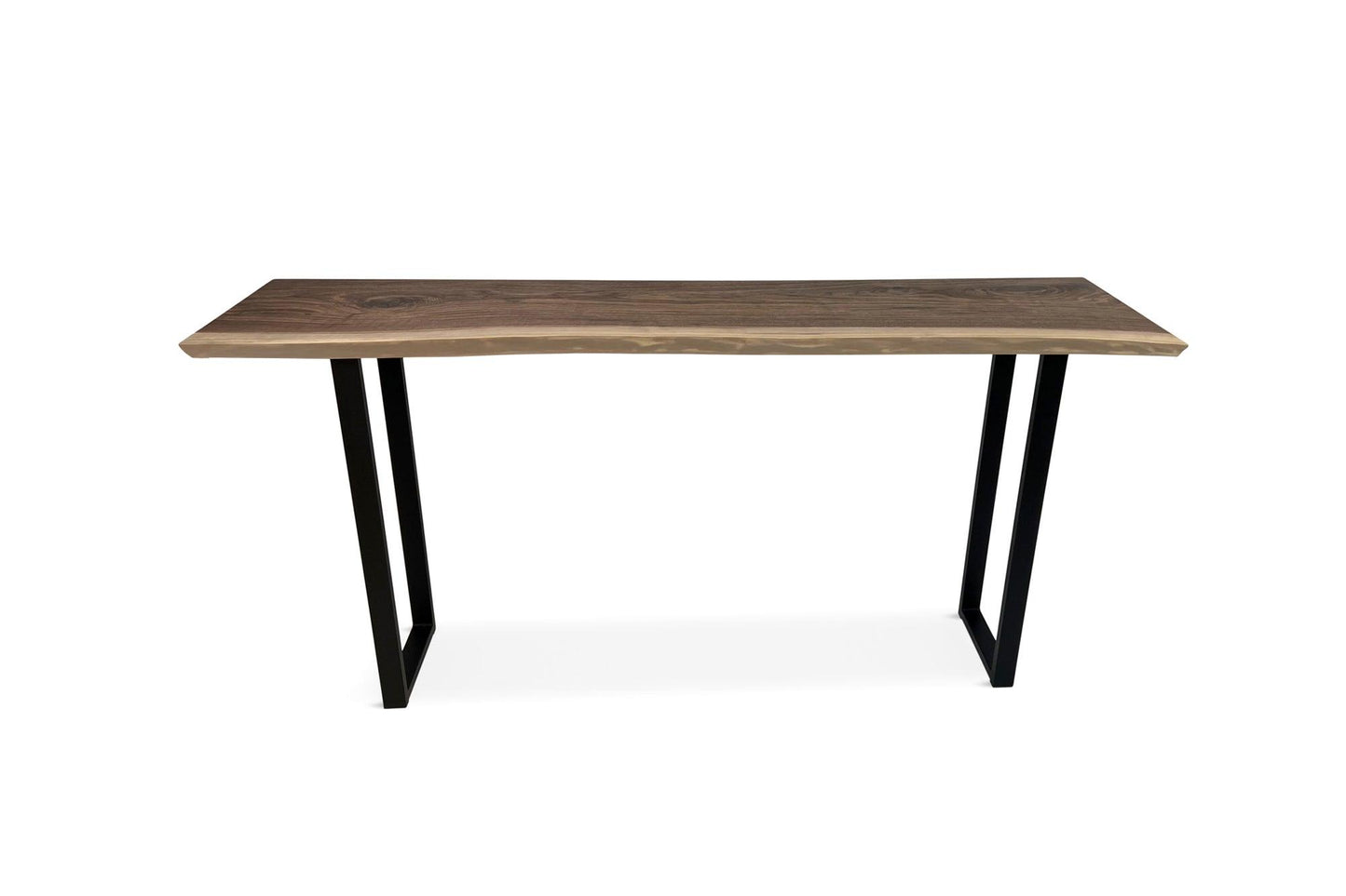 Live Edge Sofa Bar Table behind Couch Table, Industrial Style Steel Legs, Black Walnut