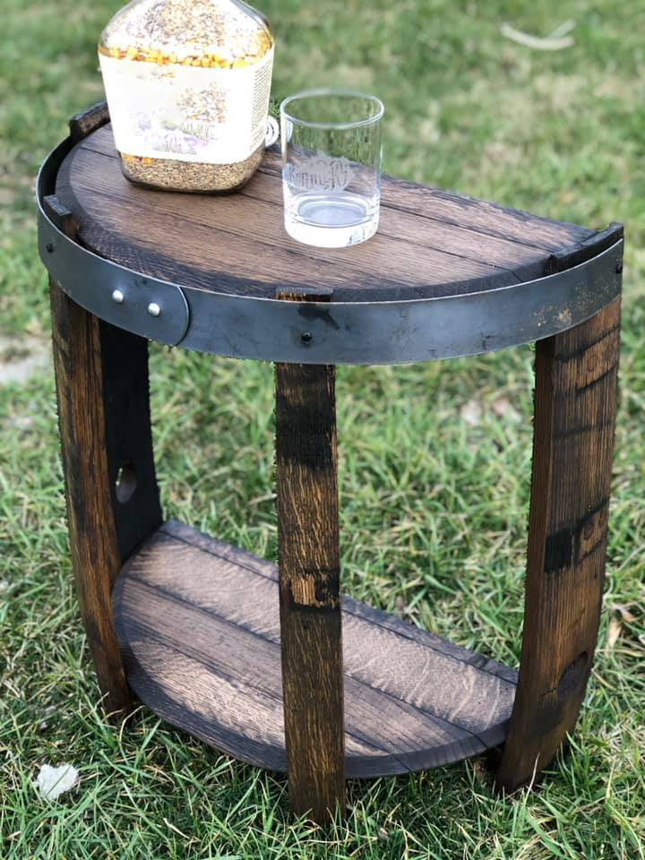 Whiskey barrel storage discount table