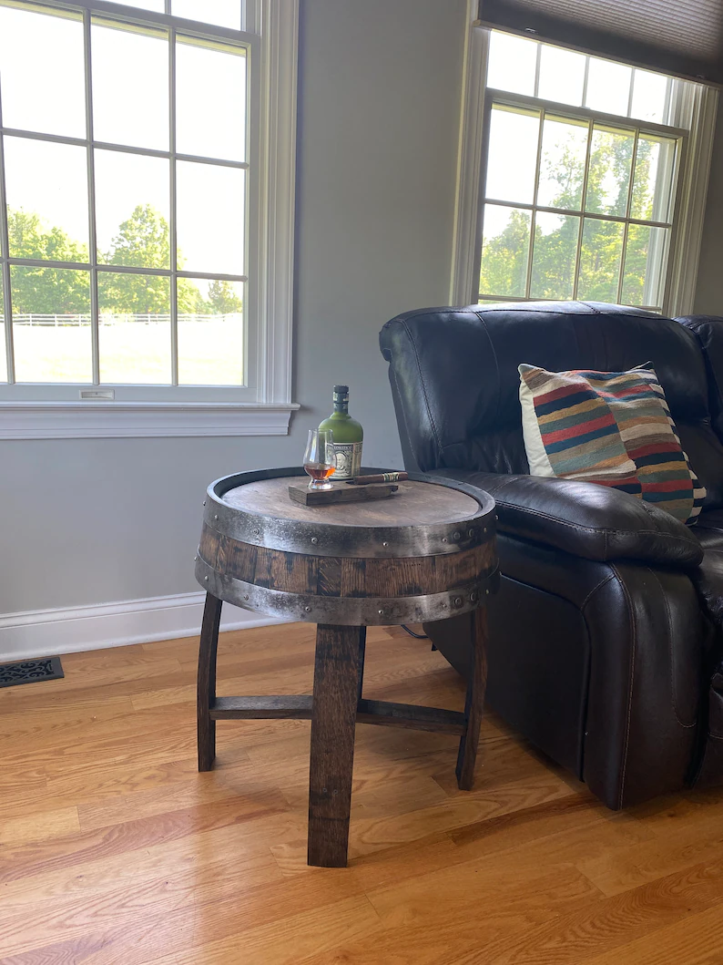 End Table Made from Authentic Whiskey Barrel